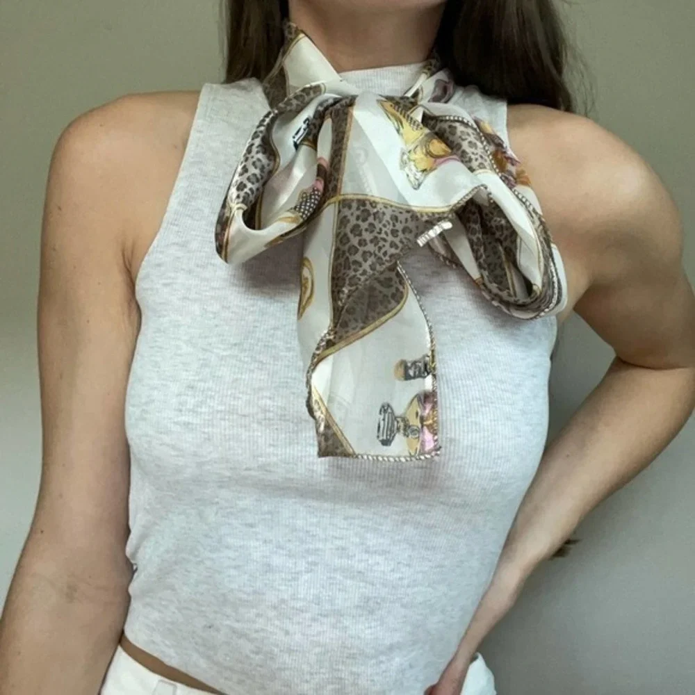 COPY - Vintage Satin Chain Cheetah Checkered Print Scarf